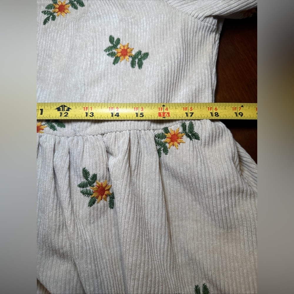 Listicle Cream Romantic Flower Embroidery Corduroy Baby Doll Dress size Medium - Picture 11 of 13